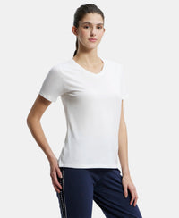 Super Combed Cotton Rich Fabric Relaxed Fit V-Neck Half Sleeve T-Shirt - White-2