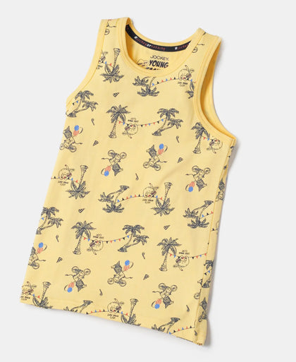 Super Combed Cotton Printed Tank Top - Corn Silk Printed-5
