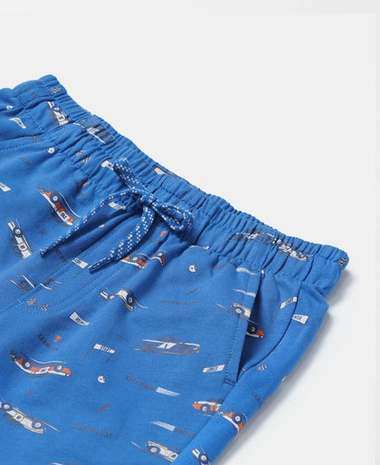 Super Combed Cotton French Terry Printed Shorts with Turn Up Hem Styling - Palace Blue Printed-3