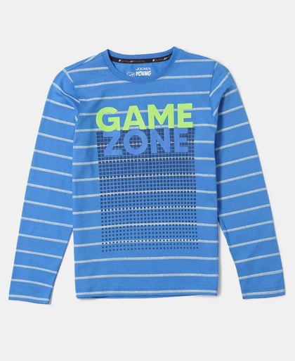 Super Combed Cotton Graphic Printed Full Sleeve T-Shirt - Palace Blue AOP-1