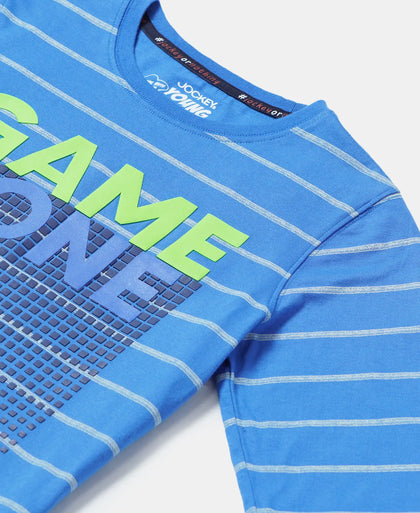 Super Combed Cotton Graphic Printed Full Sleeve T-Shirt - Palace Blue AOP-3