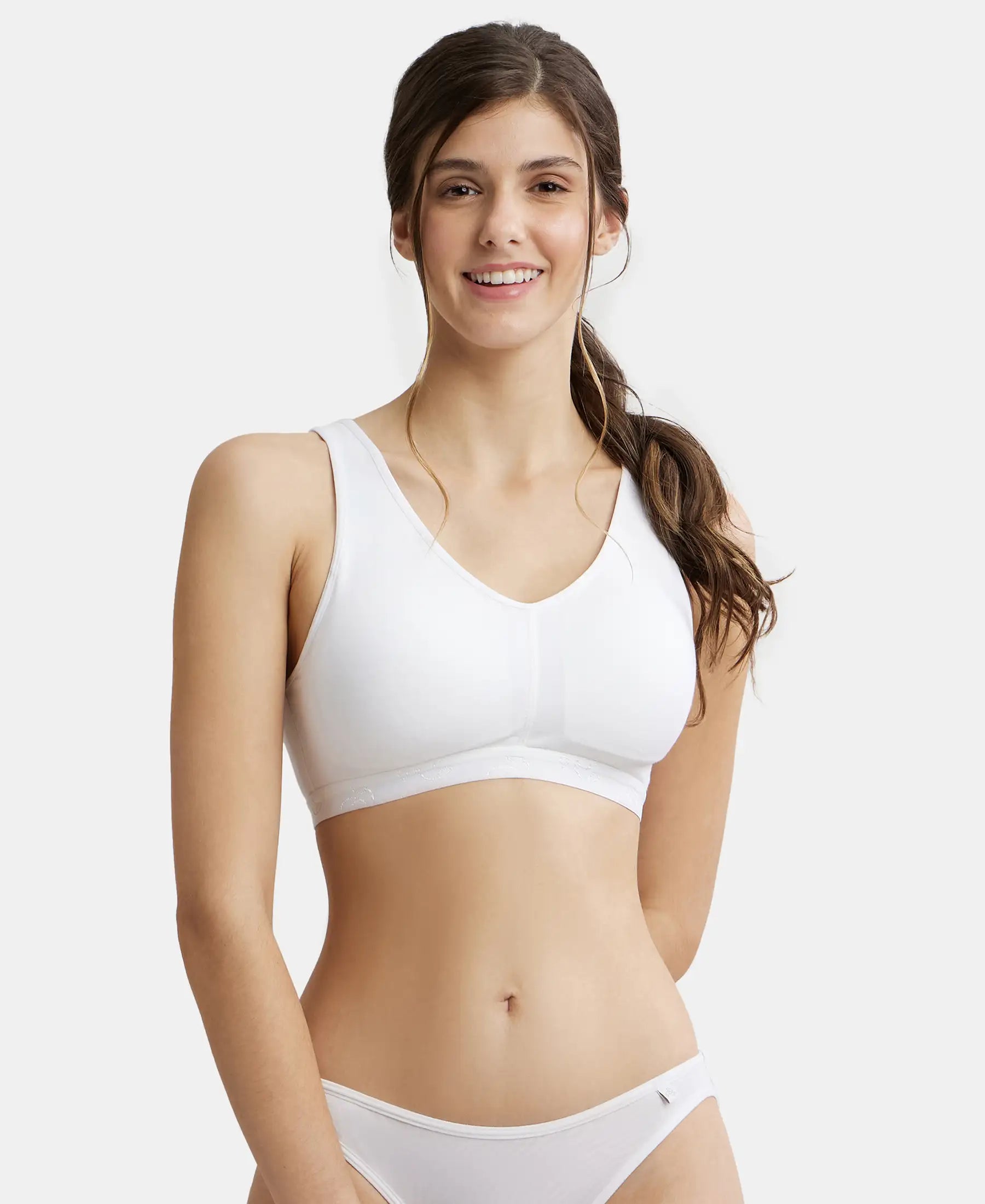 Buy Wirefree Padded Super Combed Cotton Elastane Full Coverage Sleep Bra  with Removable Pads - White ES04