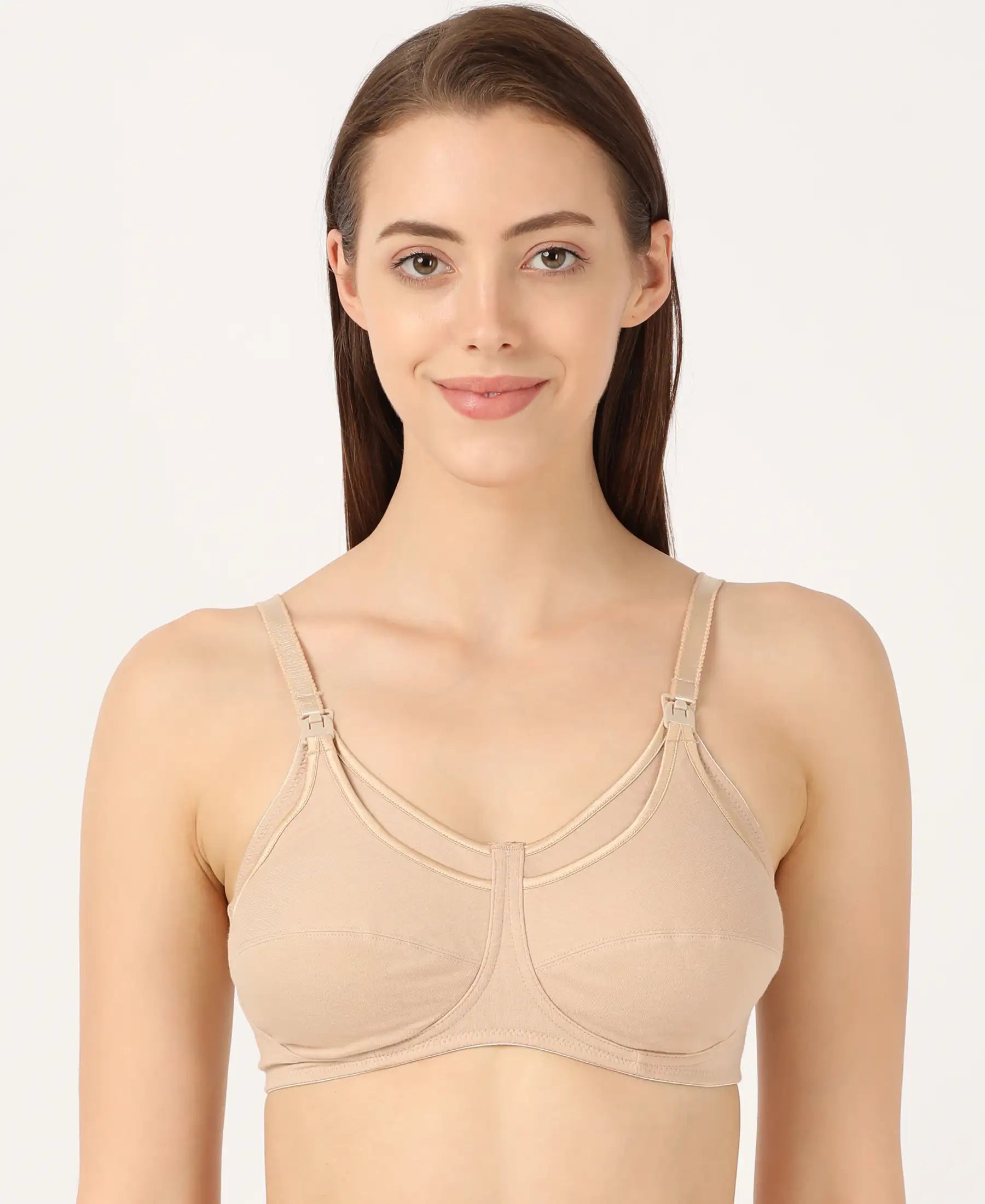 Buy Wirefree Non Padded Super Combed Cotton Elastane Full Coverage Nursing  Bra with Front Clasp Opening - Skin ES07