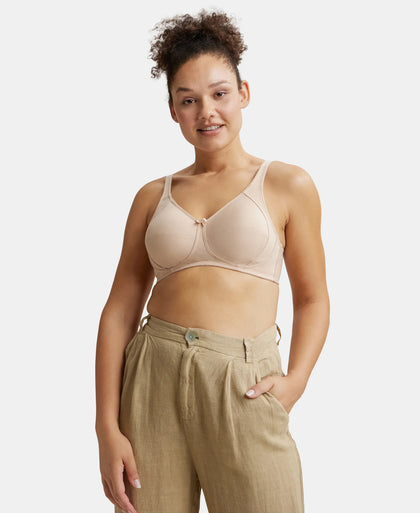 Wirefree Non Padded Super Combed Cotton Elastane Full Coverage Plus Size Bra with Side Panel Support - Light Skin-5