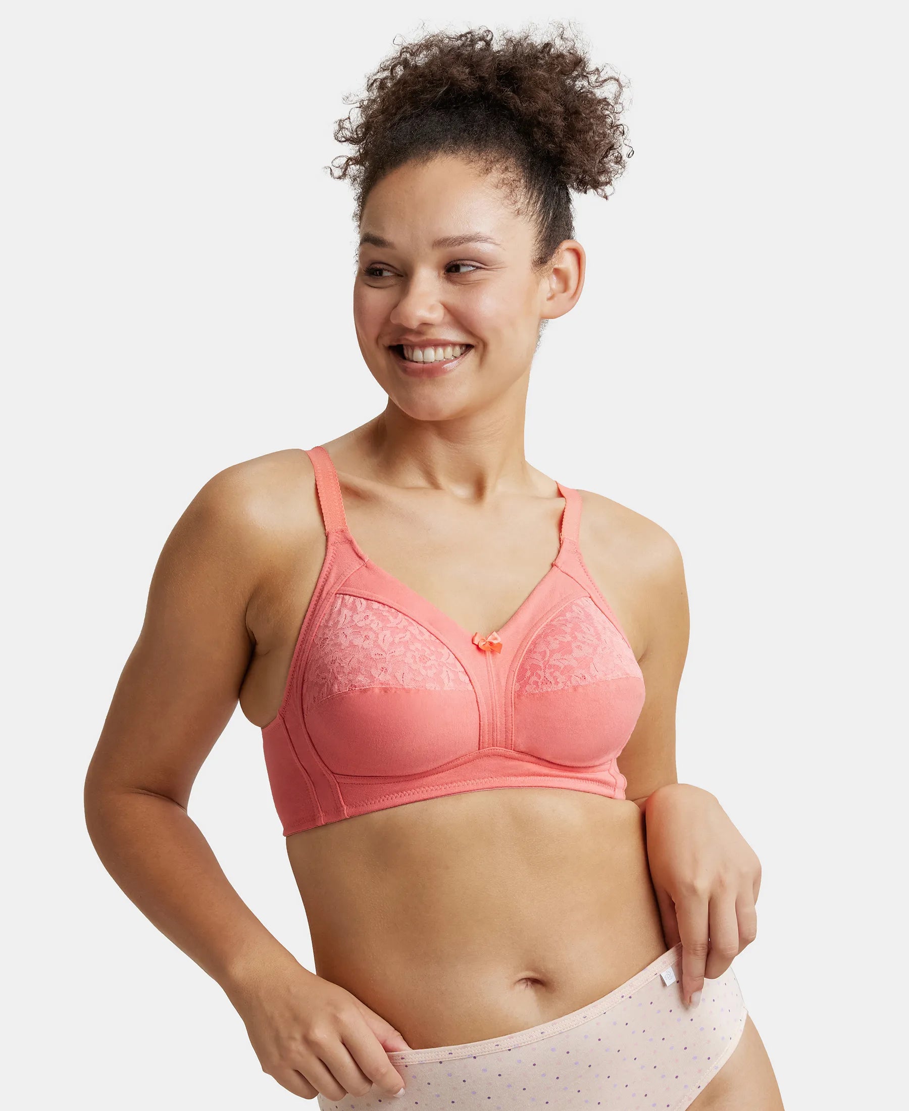 Buy Wirefree Non Padded Super Combed Cotton Elastane Full Coverage Plus  Size Bra with Lace Styling - Blush Pink ES19