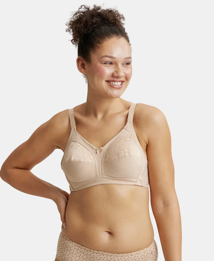 Wirefree Non Padded Super Combed Cotton Elastane Full Coverage Plus Size Bra with Lace Styling - Light Skin-1