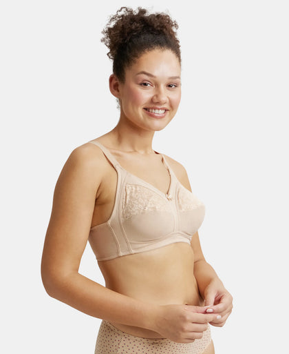 Wirefree Non Padded Super Combed Cotton Elastane Full Coverage Plus Size Bra with Lace Styling - Light Skin-2