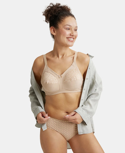 Wirefree Non Padded Super Combed Cotton Elastane Full Coverage Plus Size Bra with Lace Styling - Light Skin-6