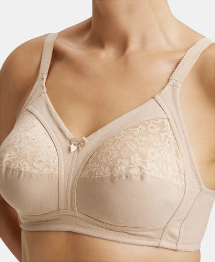 Wirefree Non Padded Super Combed Cotton Elastane Full Coverage Plus Size Bra with Lace Styling - Light Skin-7