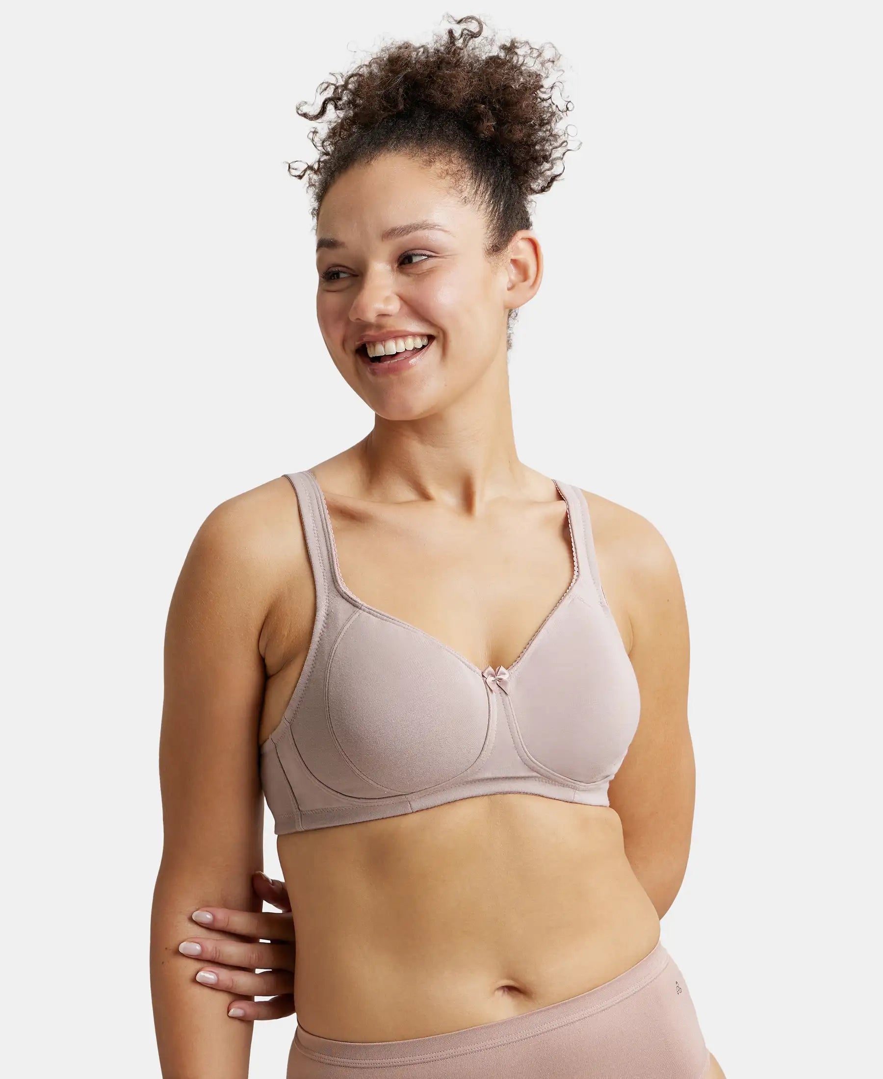Buy Wirefree Non Padded Super Combed Cotton Elastane Full Coverage Plus Size  Bra Plush Lining Cup - Mocha ES24
