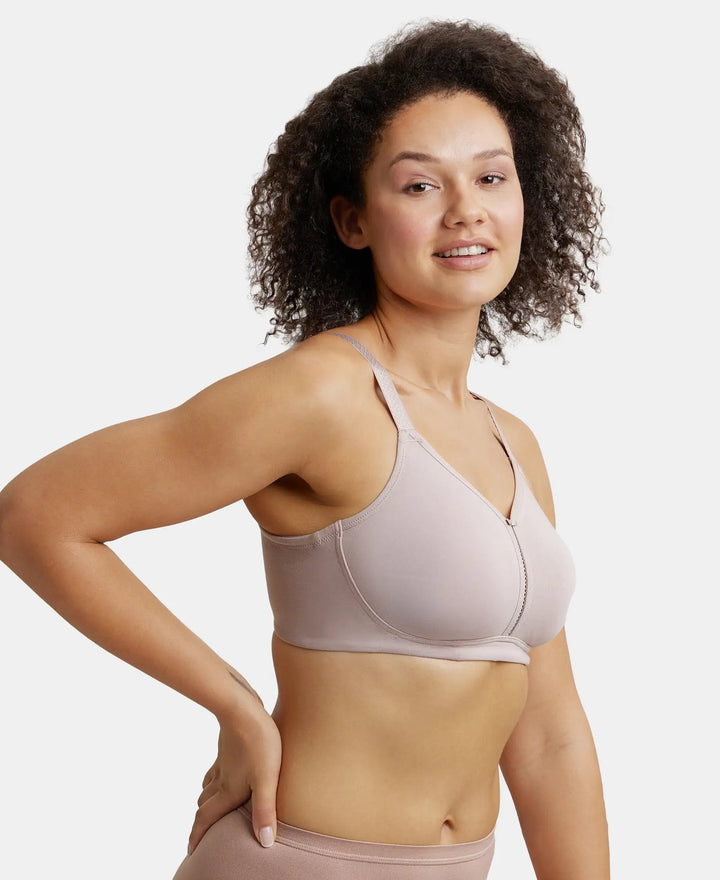 Wirefree Non Padded Super Combed Cotton Elastane Full Coverage Minimizer Bra - Mocha-2