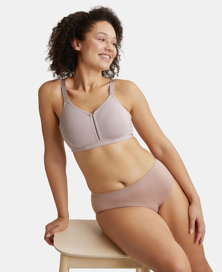 Wirefree Non Padded Super Combed Cotton Elastane Full Coverage Minimizer Bra - Mocha-5