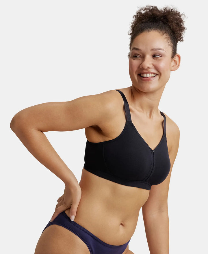 Wirefree Non Padded Super Combed Cotton Elastane Full Coverage Plus Size Bra Plush Lining Cup - Mocha-2