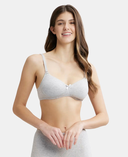 Wirefree Padded Super Combed Cotton Elastane Medium Coverage T-Shirt Bra with Detachable Straps - Steel Grey Melange-1