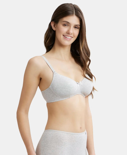 Wirefree Padded Super Combed Cotton Elastane Medium Coverage T-Shirt Bra with Detachable Straps - Steel Grey Melange-2