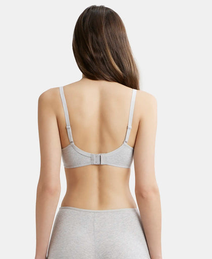 Wirefree Padded Super Combed Cotton Elastane Medium Coverage T-Shirt Bra with Detachable Straps - Steel Grey Melange-3