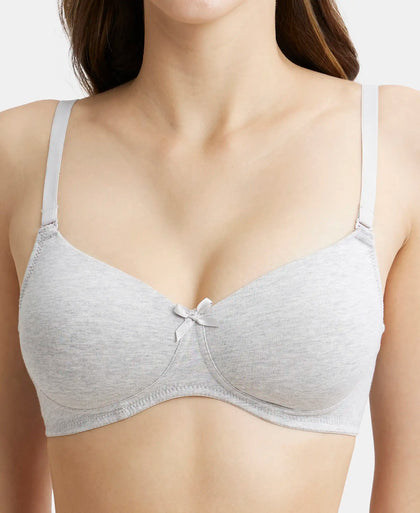 Wirefree Padded Super Combed Cotton Elastane Medium Coverage T-Shirt Bra with Detachable Straps - Steel Grey Melange-6
