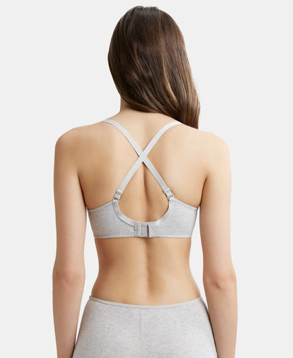 Wirefree Padded Super Combed Cotton Elastane Medium Coverage T-Shirt Bra with Detachable Straps - Steel Grey Melange-7