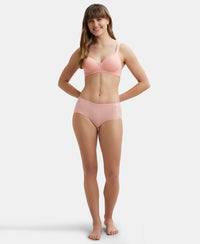 Wirefree Padded Super Combed Cotton Elastane Full Coverage T-Shirt Bra with Broad Fabric Straps - Candlelight Peach-4