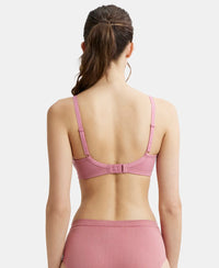 Wirefree Padded Super Combed Cotton Elastane Full Coverage T-Shirt Bra with Cross Over Fit - Heather Rose-3
