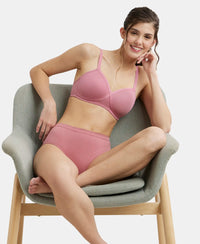 Wirefree Padded Super Combed Cotton Elastane Full Coverage T-Shirt Bra with Cross Over Fit - Heather Rose-5