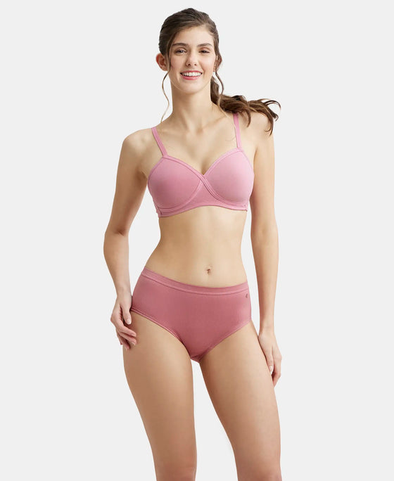 Wirefree Padded Super Combed Cotton Elastane Full Coverage T-Shirt Bra with Cross Over Fit - Heather Rose-6