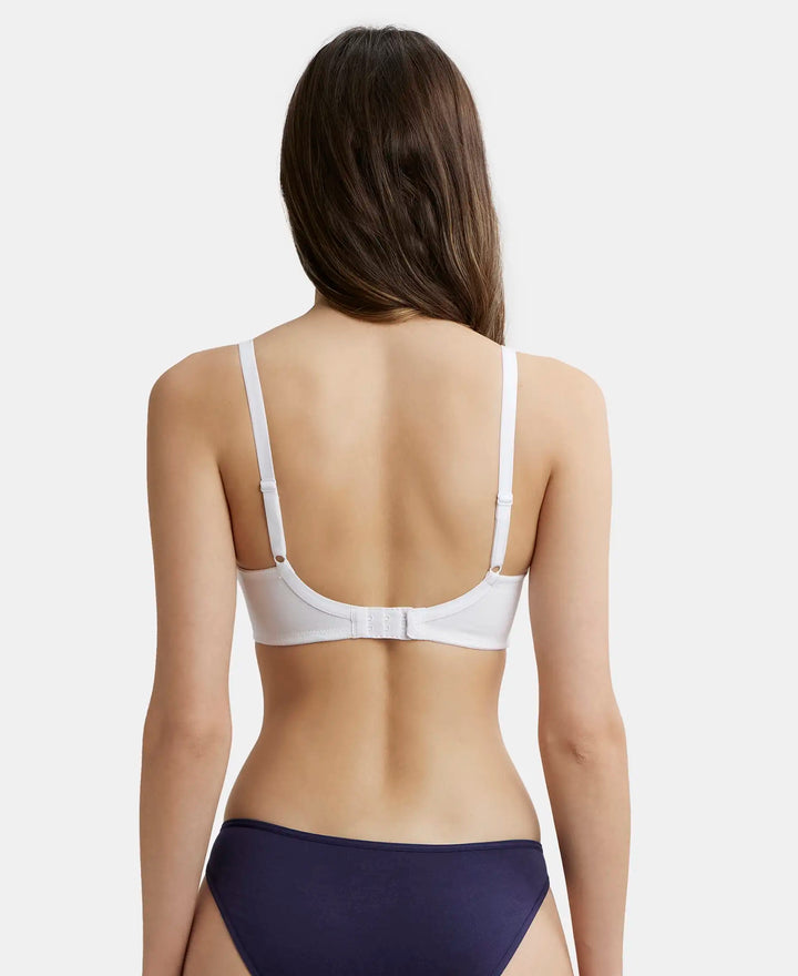 Wirefree Padded Super Combed Cotton Elastane Full Coverage T-Shirt Bra with Cross Over Fit - White-3