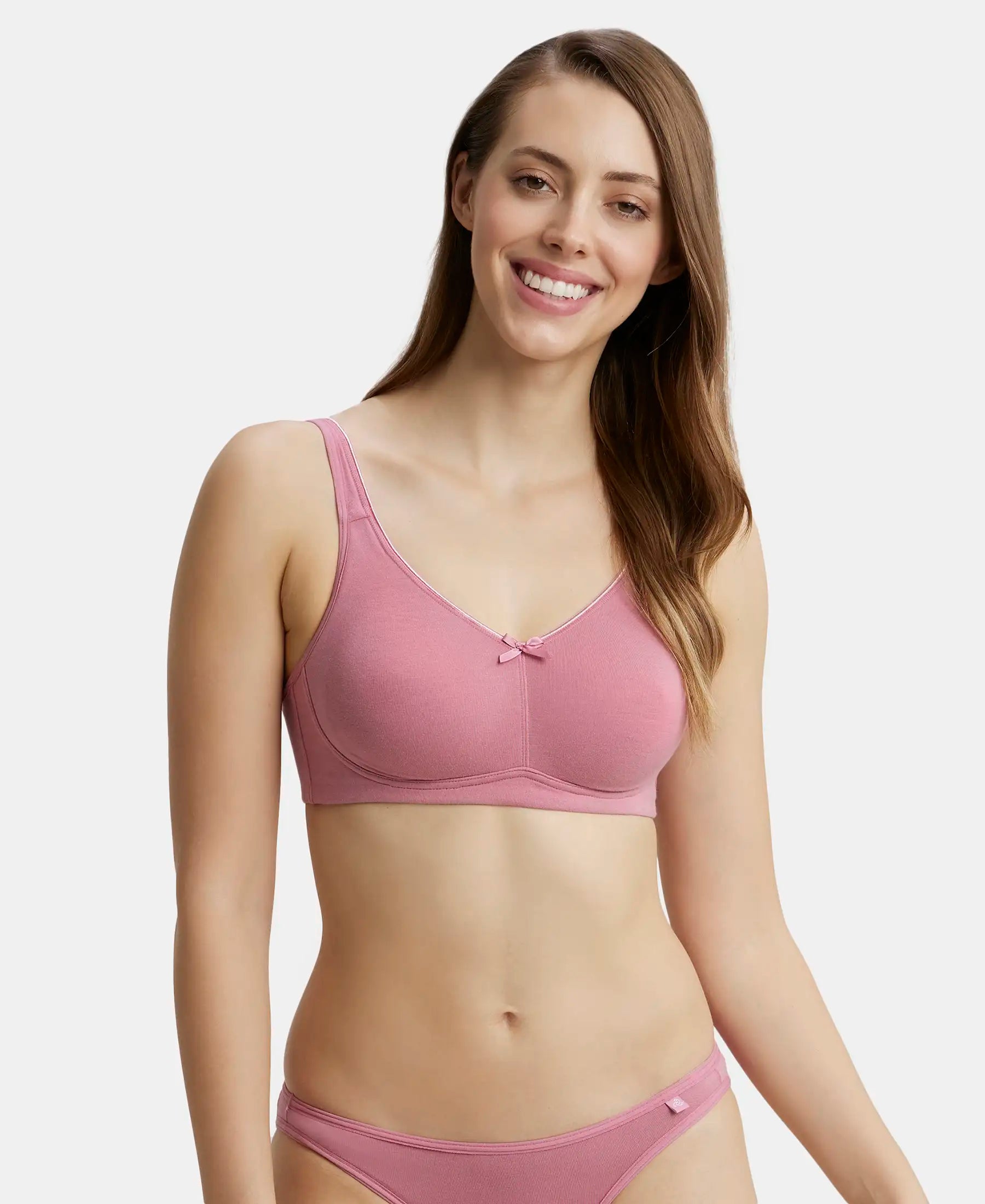 Buy Wirefree Non Padded Super Combed Cotton Elastane Full Coverage Everyday  Bra with Concealed Shaper Panel - Heather Rose FE41