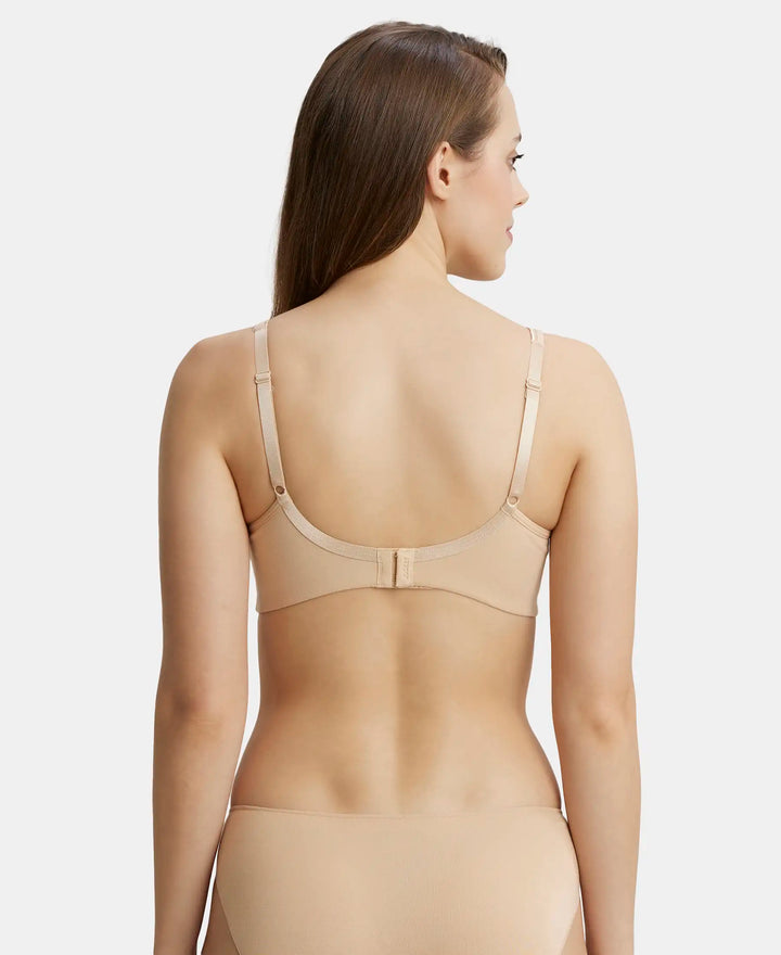 Wirefree Non Padded Super Combed Cotton Elastane Full Coverage Everyday Bra with Concealed Shaper Panel - Skin-3