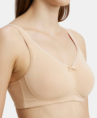 Wirefree Non Padded Super Combed Cotton Elastane Full Coverage Everyday Bra with Concealed Shaper Panel - Skin-6