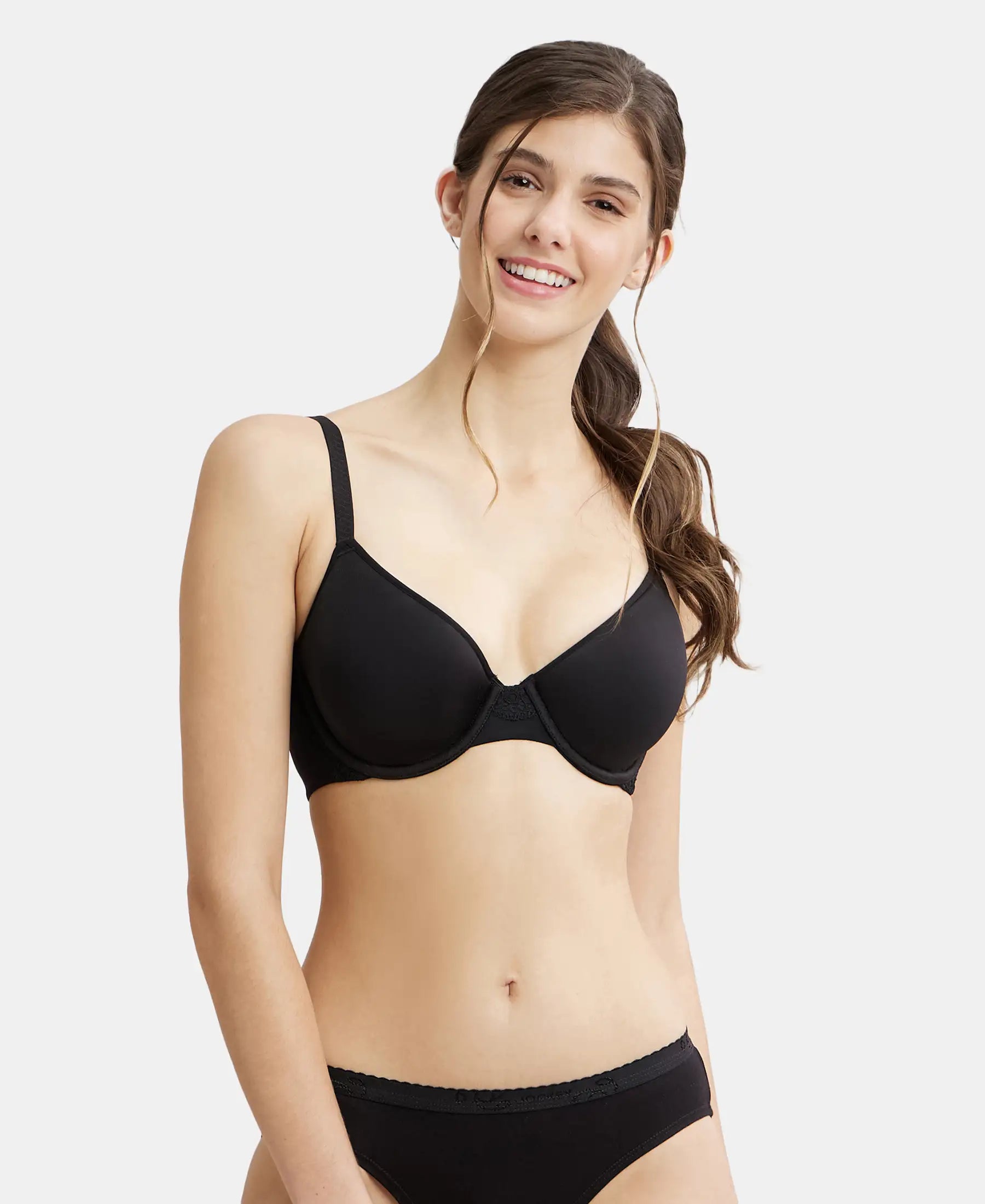 Buy Under-Wired Padded Polyester Elastane Full Coverage T-Shirt Bra with  Breathable Spacer Cup - Black FE43