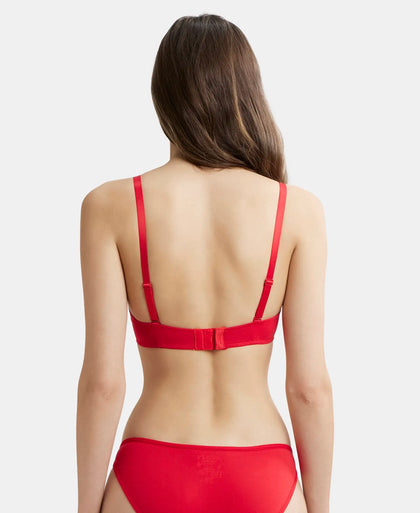 Wired Padded Super Combed Cotton Elastane Medium Coverage Pushup Bra with Plunge Neck - Sangria Red-3