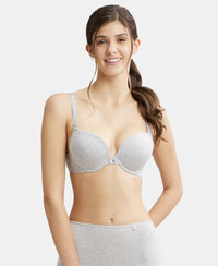 Wired Padded Super Combed Cotton Elastane Medium Coverage Pushup Bra with Plunge Neck - Steel Grey Melange-1