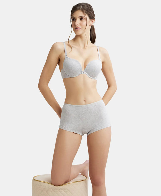 Wired Padded Super Combed Cotton Elastane Medium Coverage Pushup Bra with Plunge Neck - Steel Grey Melange-6