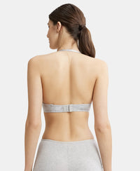 Wired Padded Super Combed Cotton Elastane Medium Coverage Pushup Bra with Plunge Neck - Steel Grey Melange-8