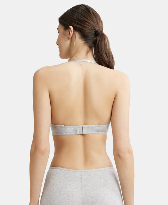 Wired Padded Super Combed Cotton Elastane Medium Coverage Pushup Bra with Plunge Neck - Steel Grey Melange-8