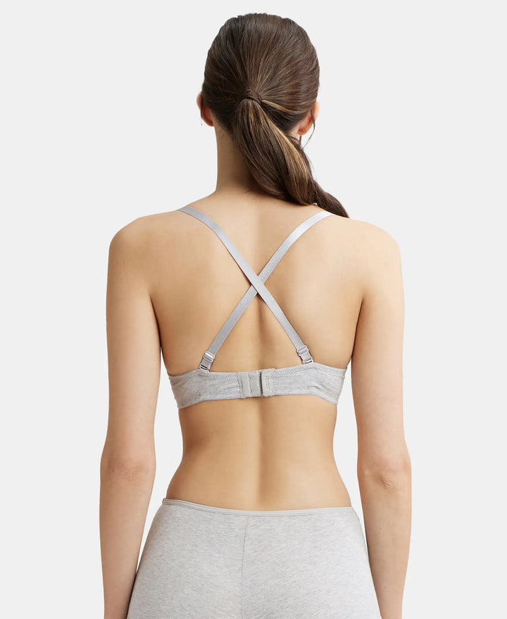 Wired Padded Super Combed Cotton Elastane Medium Coverage Pushup Bra with Plunge Neck - Steel Grey Melange-9