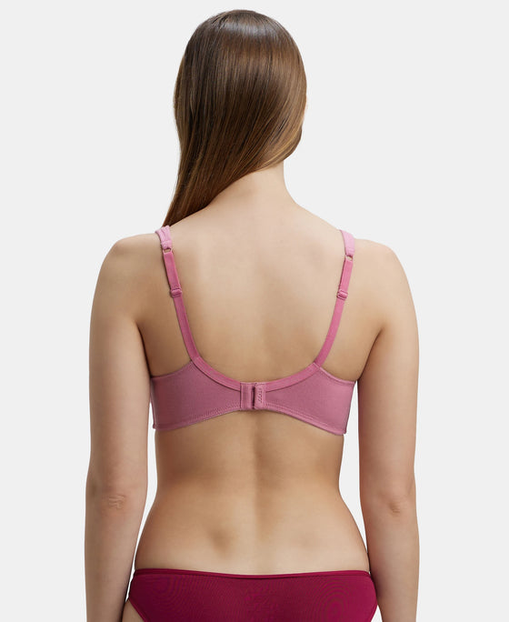 Wirefree Padded Super Combed Cotton Elastane Full Coverage Lounge Bra with Broad Cushioned Fabric Strap - Heather Rose-3