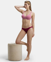 Wirefree Padded Super Combed Cotton Elastane Full Coverage Lounge Bra with Broad Cushioned Fabric Strap - Heather Rose-6