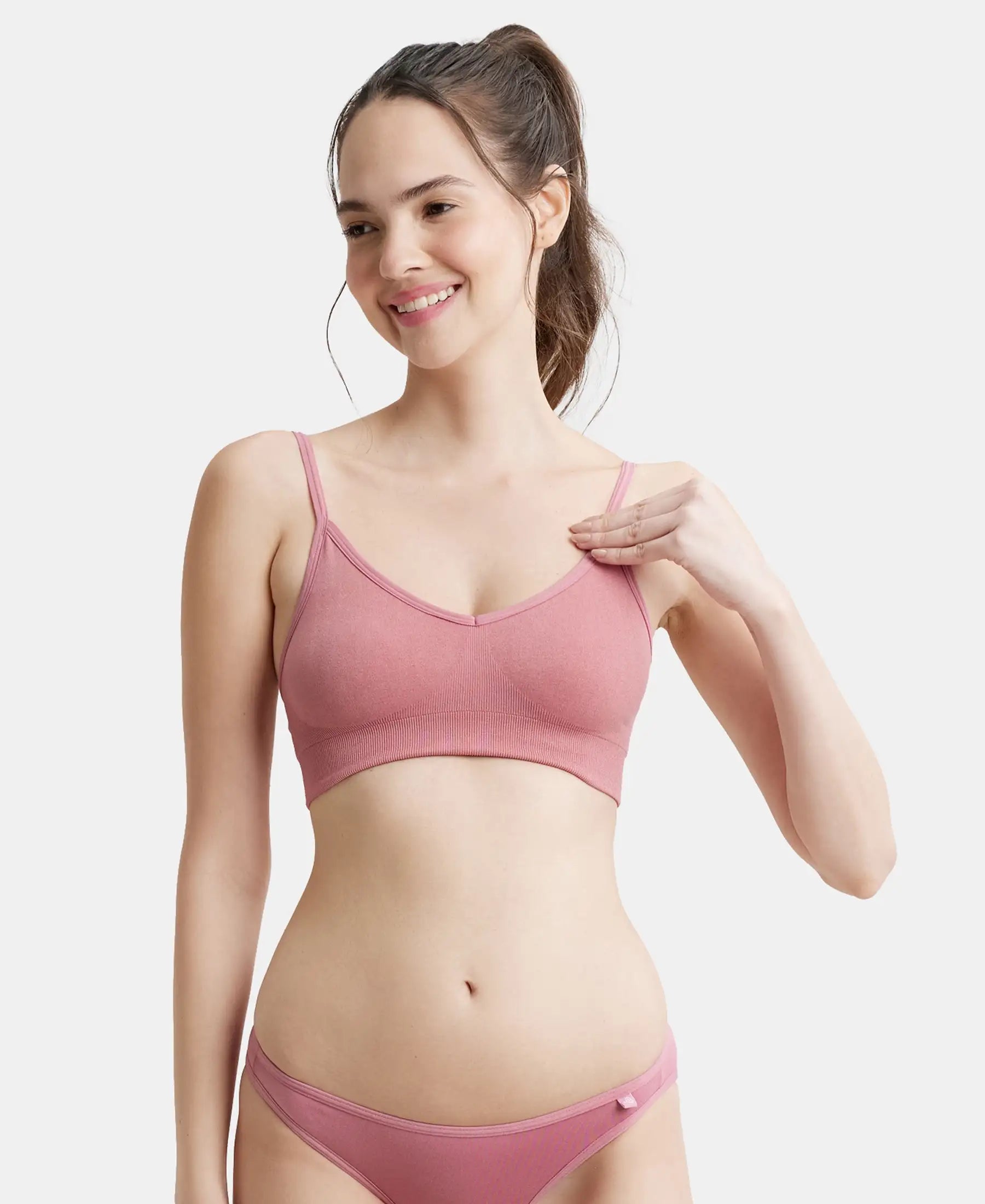 Wirefree Seamfree Non Padded Micro Touch Nylon Elastane Stretch Full  Coverage Bra with Optional Cross Back Styling - Heather Rose