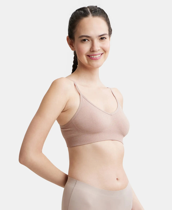 Wirefree Seamfree Non Padded Micro Touch Nylon Elastane Full Coverage Bra with Optional Cross Back Styling - Mocha-2