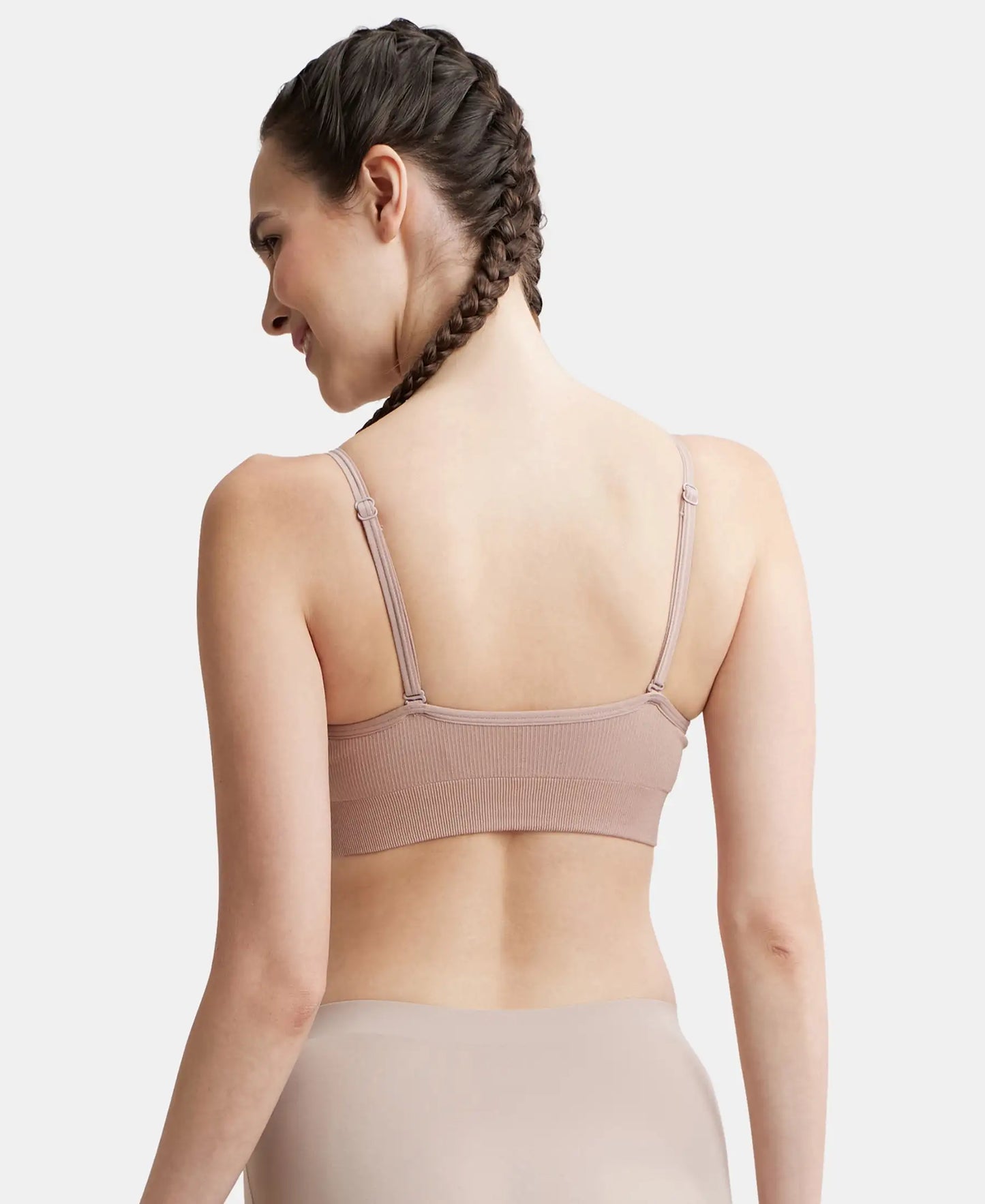 Wirefree Seamfree Non Padded Micro Touch Nylon Elastane Full Coverage Bra with Optional Cross Back Styling - Mocha-3