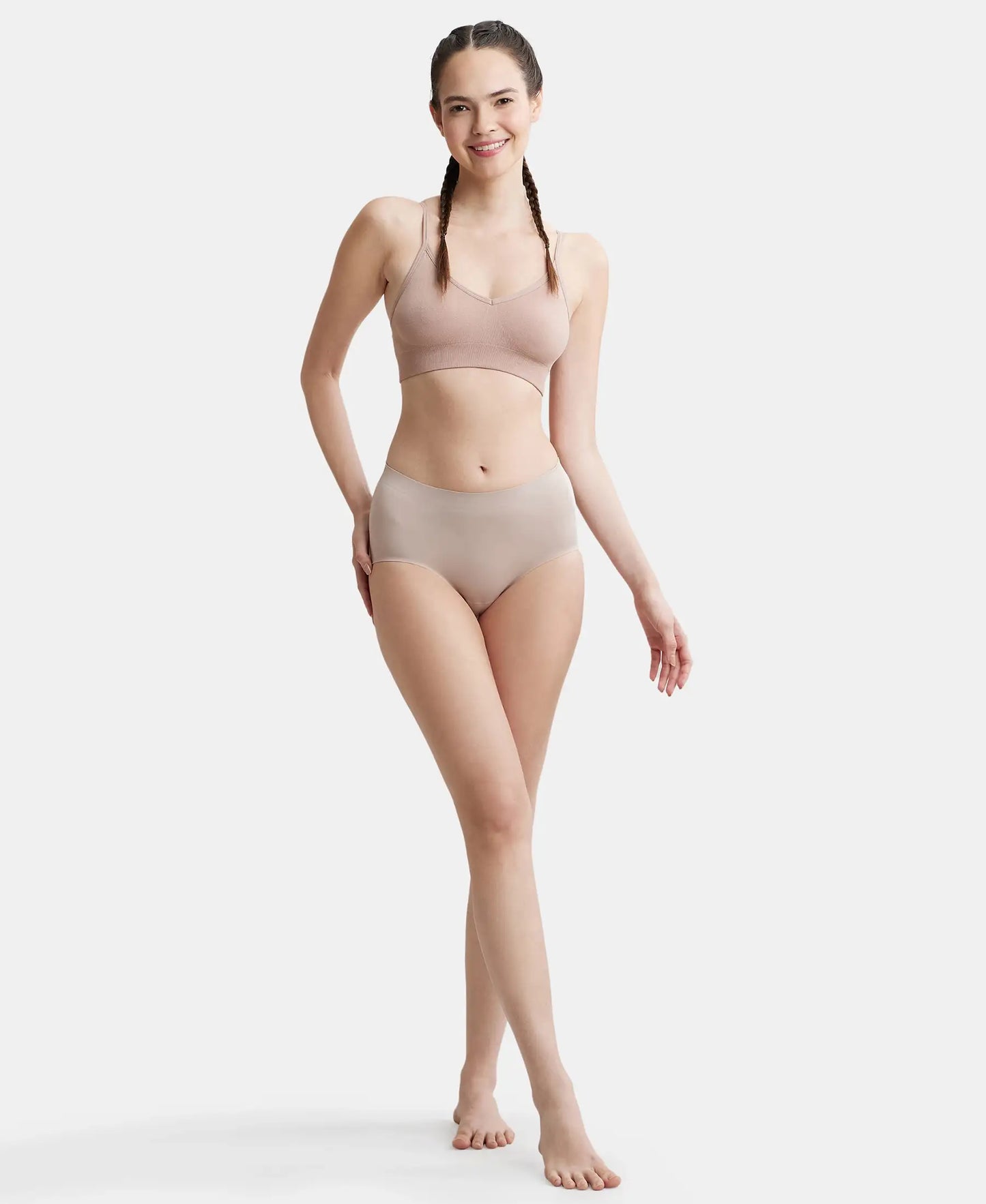 Wirefree Seamfree Non Padded Micro Touch Nylon Elastane Full Coverage Bra with Optional Cross Back Styling - Mocha-4