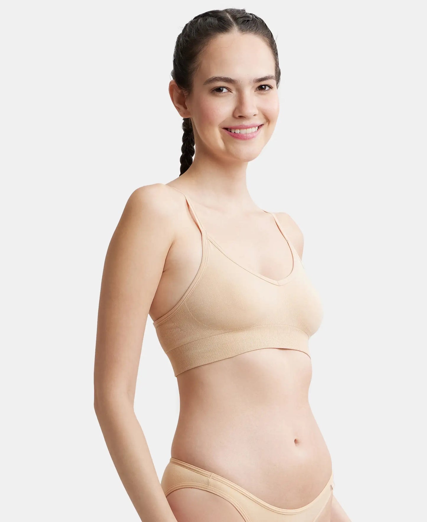 Wirefree Seamfree Non Padded Micro Touch Nylon Elastane Full Coverage Bra with Optional Cross Back Styling - Skin-2