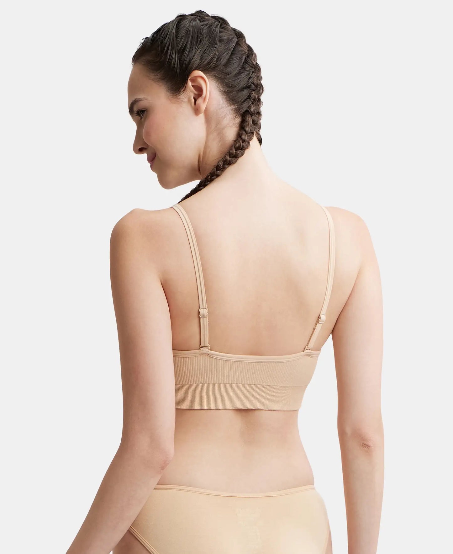Wirefree Seamfree Non Padded Micro Touch Nylon Elastane Full Coverage Bra with Optional Cross Back Styling - Skin-3