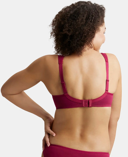Wirefree Padded Super Combed Cotton Elastane Full Coverage Plus Size Bra with Broad Cushioned Fabric Strap - Beet Red-3