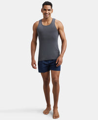 Super Combed Cotton Rib Round Neck Sleeveless Vest - Charcoal Melange & Neon Orange-4