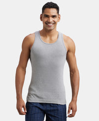 Super Combed Cotton Rib Round Neck Sleeveless Vest - Grey Melange & Teal Green-1