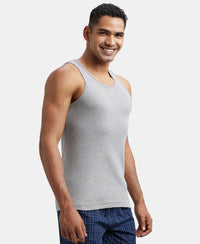 Super Combed Cotton Rib Round Neck Sleeveless Vest - Grey Melange & Teal Green-2