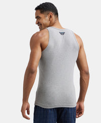 Super Combed Cotton Rib Round Neck Sleeveless Vest - Grey Melange & Teal Green-3